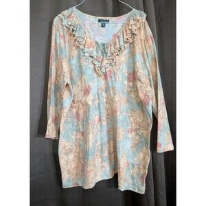 Lauren Ralph Lauren Vintage Cotton Ruffle Tie Top Floral Ruffled Frill Size 2X